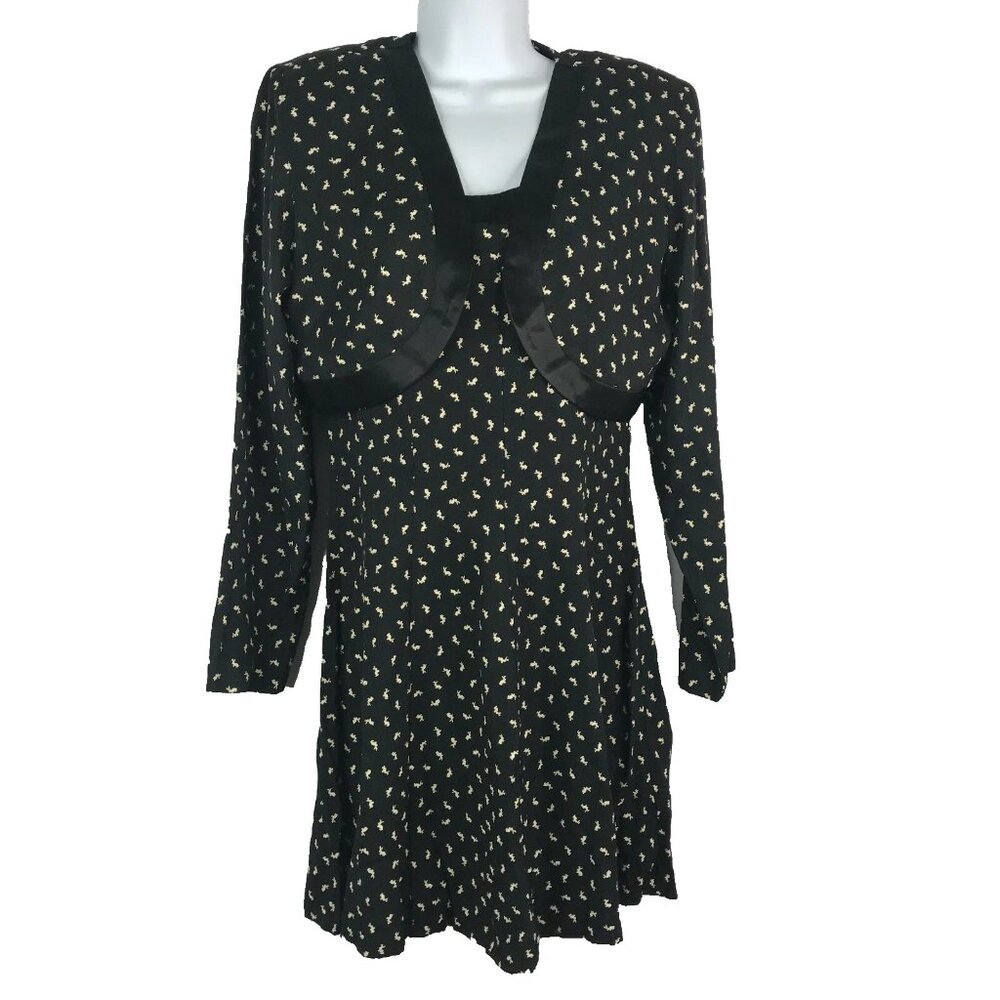 Vintage 90s Just Choon Bolero Jacket Dress Set Size M Black White Bunny Rabbits